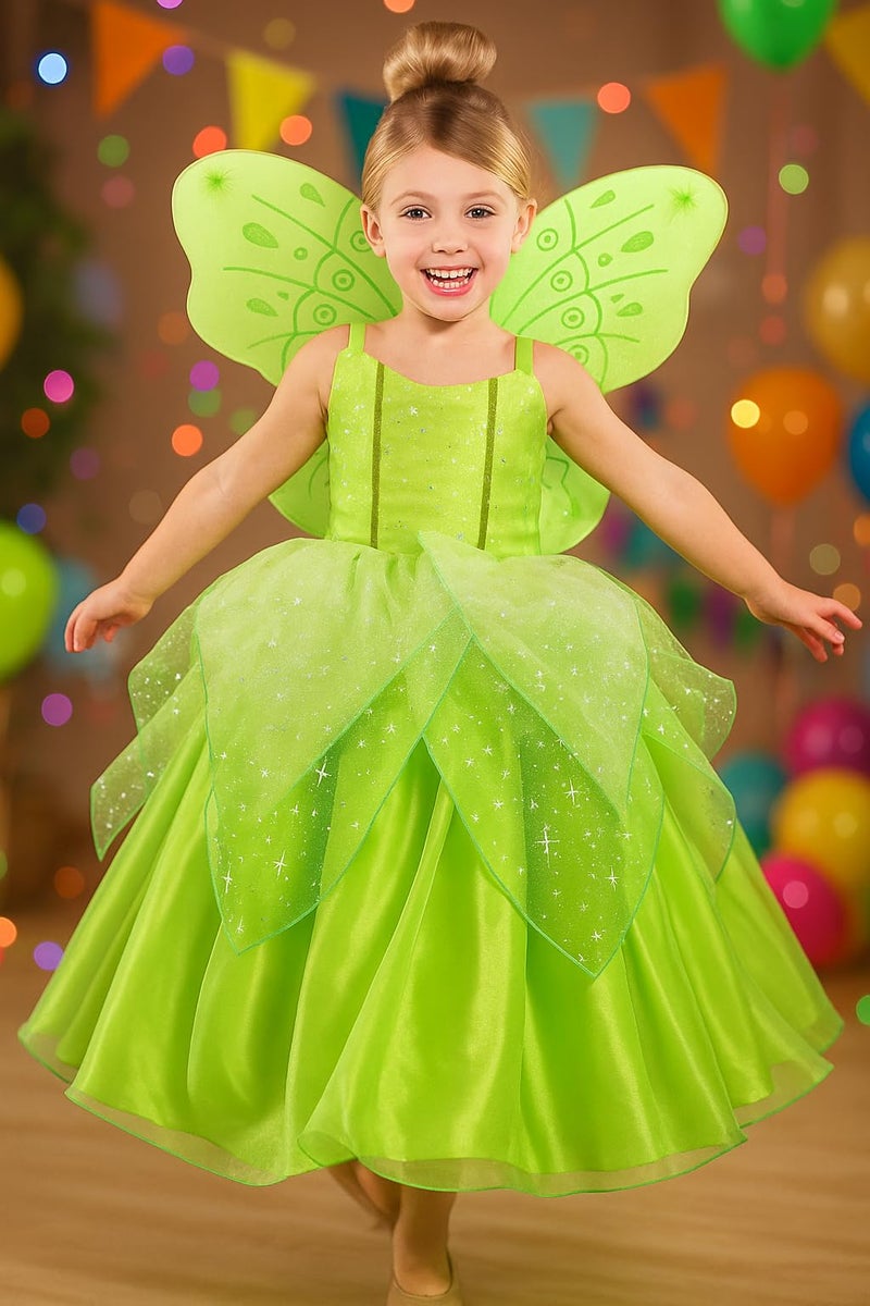 CQDY Girls Tinkerbell Costume Dress Up Fancy Fairy Princess Halloween Party Dress With Butterfly Wings - Image 4